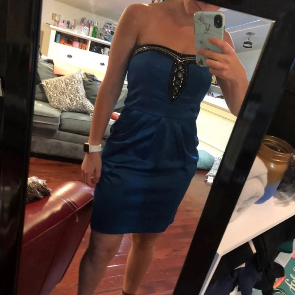 Size 5 blue gemstone party strapless dress